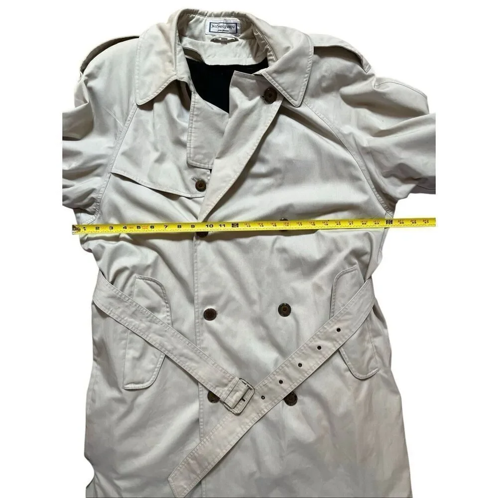 Vintage Yves Saint Laurent Pour Homme Tan Double Breast Lined Trench Coat 40/50